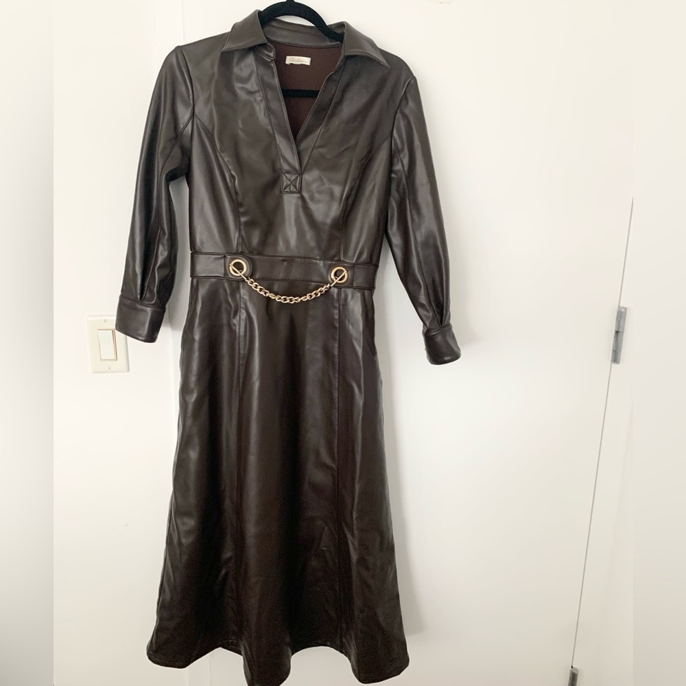 Shoshanna vegan leather dress chocolate brown